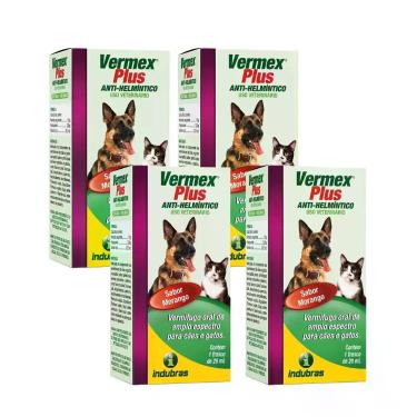 Imagem de 4 Vermífugo Vermex Plus 20 Ml Indubras Para Cães e Gatos