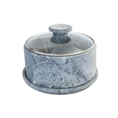 Imagem de Boleira e Queijeira em Pedra Sabão Tampa de Vidro P 12x20cm - Industri