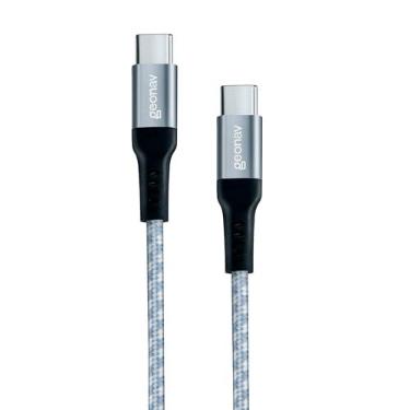 Imagem de Cabo USB-C para USB-C Geonav, Nylon Trançado, Cinza e Branco, 1,5m