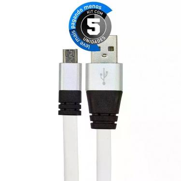 Imagem de Cabo Micro Usb Flat Celular De Silicone Branco - Kit Com 5 - Cirilo Ca