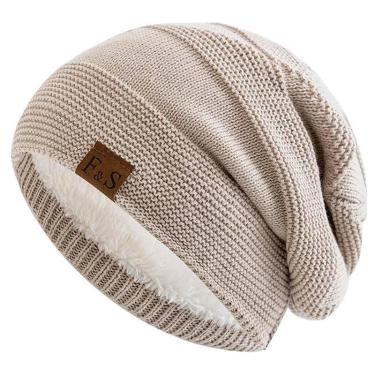 Imagem de Gorro De Inverno Unissex Com Forro De Pelúcia, Chapéu Tricotado Quente