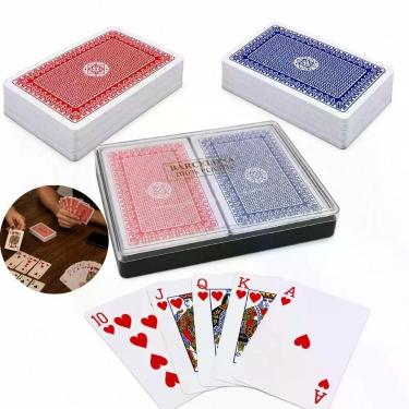Imagem de Kit 2 baralhos com estojo poker truco cartas plastica impermeavel verm
