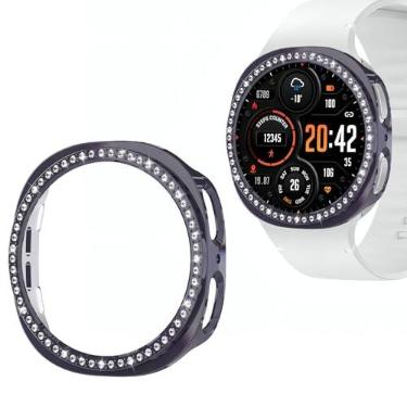 Imagem de Wugongyan Compatível com Samsung Galaxy Watch 8 40 mm Capa protetora Bling Single Row Crystal Diamonds Hard PC Capa protetora de borda para Galaxy Watch 8 acessórios (cinza escuro, 40 mm)
