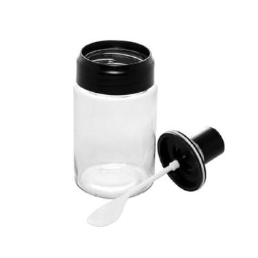 Imagem de Açucareiro de Vidro com Colher e Tampa de Plástico Preta 7cm x 7cm 14cm - Wolff
