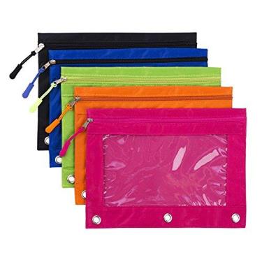Imagem de DoDoMagxanadu Bolsa para fichário com puxadores de zíper, bolsa de lápis para fichário de 3 anéis com janela transparente Bluk, pacote com 5 para material escolar de escritório