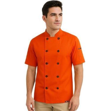 Imagem de Dólmã Para Chef Cozinha Unissex Cor Laranja Uniforme Cozinheiro Manga 