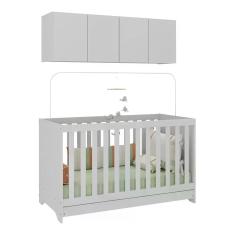 Berço 3 em 1 com Colchão e Armário Aéreo MP4158 MDP Colchão Branco Multimóveis Berço 3 em 1 com Colchão e Armário Aéreo MP4158 MDP Colchão Branco Multimóveis