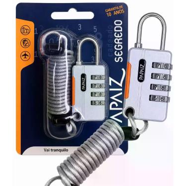 Imagem de Kit 2 Cadeados C/Cabo Cs25 4 Segredos Prata Papaiz Segurança