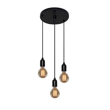 Imagem de Lustre Pendente Luminária Retro Suporte para Lâmpada não Inclusa, Vivare Iluminação, Pendente4162/3 PR, Preto, Pequeno