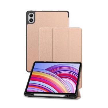 Imagem de Capa para tablet Redmi Pad 2 Pro de 12,1 polegadas, capa de couro FJIASTB resistente a arranhões com suporte de três dobras, hibernar/despertar automático (ouro rosa)