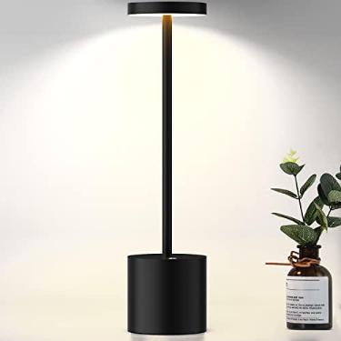 Imagem de SHANGCAI Lâmpada de mesa LED sem fio, bateria recarregável de 6000 mAh, lâmpada de mesa 3 níveis de brilho, luz noturna, moderno, hotel, restaurante, luzes de jantar, preto