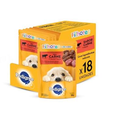 Imagem de Pack Ração Úmida Pedigree para Cachorros Filhotes, Sachê Carne, 100g - 18 unidades