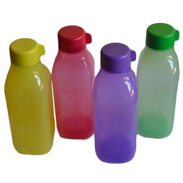 Imagem de Tupperware Conjunto de garrafa de água quadrada, 1 litro, 4 peças, sortidas