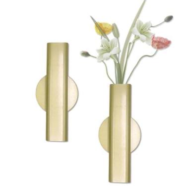 Imagem de Joyangy Tubo de flores montado na parede, vaso de metal de 18 cm para flores, suporte floral adesivo para pendurar na parede, design minimalista de tubo aberto para casa, escritório, sala de estar,