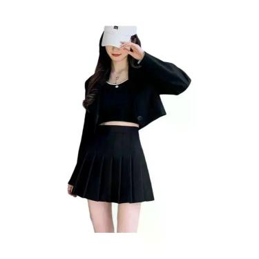 Imagem de Saia Mini Plissada De Cintura Alta Feminina Kawaii Xadrez Cinza Unifor