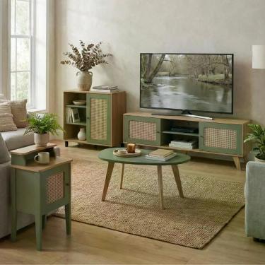 Imagem de Conjunto de Moveis para Sala Charlotte 4 Portas 2 Prateleiras MDF e MDP 180cm Carvalho e Menta Dkadidecor