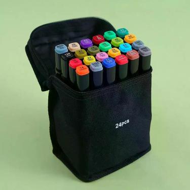 Imagem de Kit Canetinhas 24 Unidades Pintura Escolar Linha Profissional Estojo -