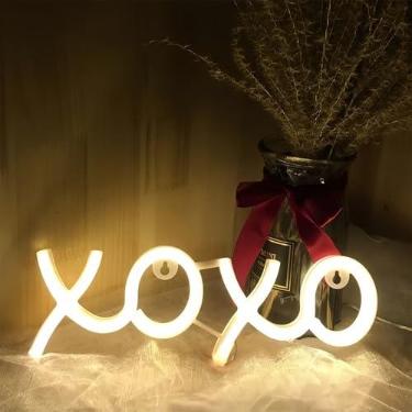 Imagem de Ulalaza Sinal de luz neon LED XOXO Luzes noturnas operadas por USB Sinal decorativo letreiro bar pub loja clube garagem casa festa decoração