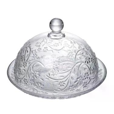 Imagem de Queijeira de Cristal Transparente com Tampa Luxo Floral em Relevo para