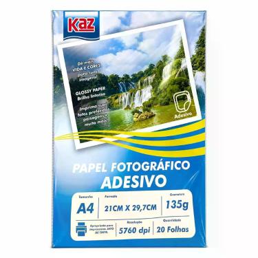 Imagem de Papel Foto Glossy Adesivo A4 135g KAZ com 20 Folhas