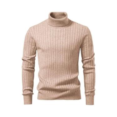 Imagem de Suéter Masculino De Lã Quente Com Gola Alta E Listras, Malha Casual Pa