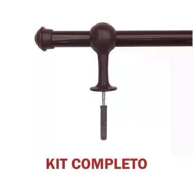 Imagem de Kit Varão para Cortina Simples de Madeira Pinus 2 00m 19mm com Ponteiras e Suportes Tabaco OEM