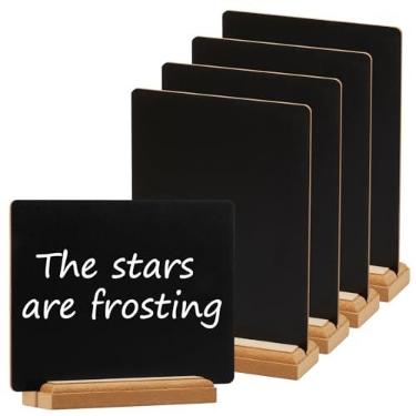 Imagem de Pacote com 6 placas de madeira para quadro-negro com base de madeira, lousa lisa de 20 x 15 cm, placa de giz de comida, mini placa de lousa vertical para loja, bar, restaurante