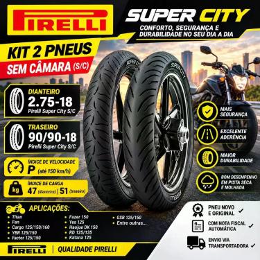 Imagem de Par Pneu Pirelli Super City 90 90 18 e 2 75 18 S Camara Cg 160 Titan F