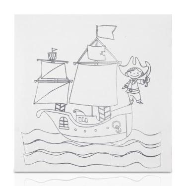 Imagem de Tela De Pintura Riscada, 30cm X 30cm, Desenho: Barco - Souza & Cia (Ref: 8160)