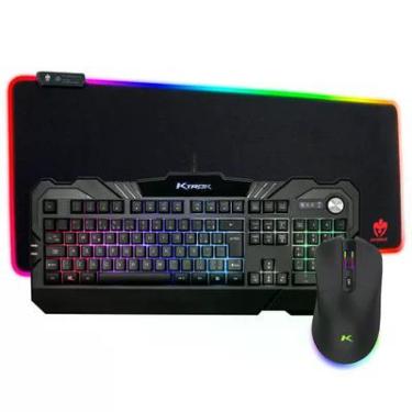 Imagem de Teclado, Mouse e Mousepad Sem Fio Semi Mecânico, USB e Wireless, ABNT2, Preto, RGB