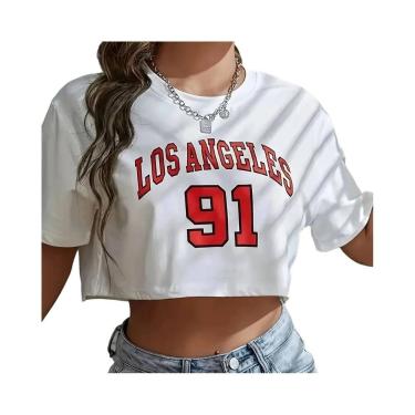 Imagem de Camiseta Esportiva Feminina Los Angeles 91 Com Estampa Gráfica, Decote