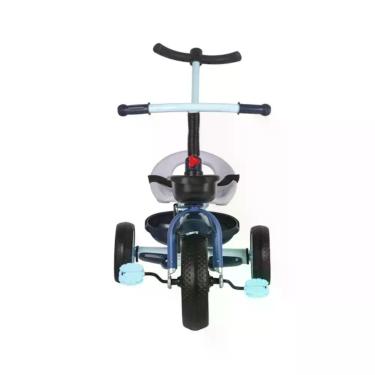 Imagem de Triciclo Infantil Azul Empurrador Pedal Cesto Duplo Plástico Ferro Seg