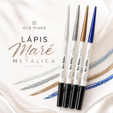 Imagem de Lápis Delineador Maré Metálica Prata MiaMake  Brilho Intenso, Olhar Po
