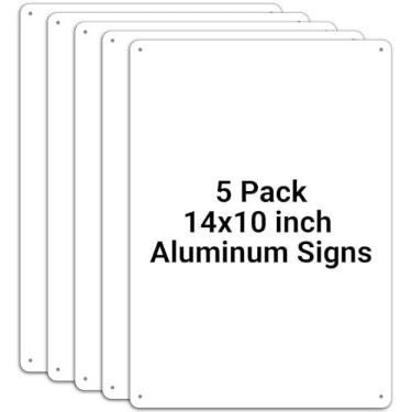 Imagem de (Pacote com 5) Placas de alumínio em branco, placa de escrita de 35,5 x 25,4 cm para impressão de tela de vinil DTF, placa de metal de sublimação em branco, à prova de intempéries, resistente ao clima
