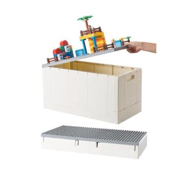 Imagem de SHIMOYAMA Caixa de armazenamento dobrável de 53 litros com tampa de construção grande para blocos Lego Duplo, organizador dobrável de 13 galões para Lego Bricks (cinza)