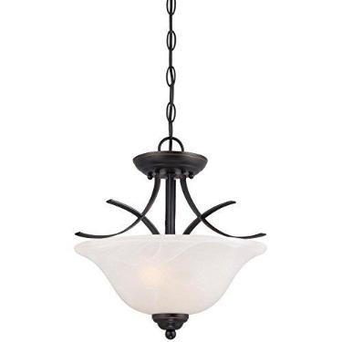 Imagem de Westinghouse Lighting 6340300 Pendente conversível interno com duas luzes do Pacífico/Luminária de teto semi-flush, acabamento em bronze âmbar com vidro de alabastro branco