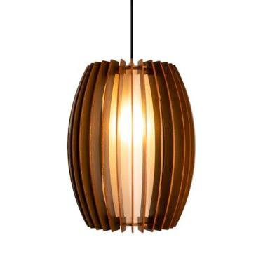 Imagem de Luminária Lustre Pendente Vazado Aletado MDF Madeira Rustico (café)