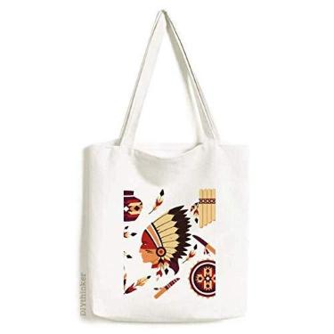 Imagem de Touca indiana de penas tradicionais, bolsa de lona, bolsa de compras, bolsa casual