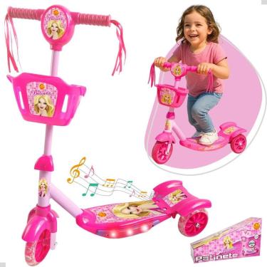 Imagem de Patinete Infantil Menina 3 Rodas Ajustável Até 35kg Luz Som - DM Toys