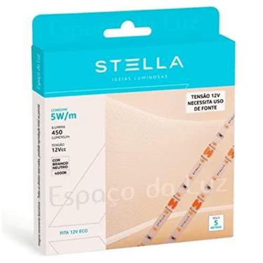 Imagem de Fita Led Eco 12v 5w/M Branco Neutro 4000k 450lm/M Ip20 Rolo 5 Metros Stella