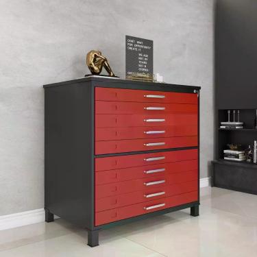 Imagem de Mapoteca 10 Gavetas 120,4cm x 122,3cm Aço Vermelho e Preto - Pandin Mó
