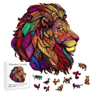 Imagem de Quebra Cabeça de Madeira Leão Colorido, Wooden Puzzle | Diversão para toda família (A5)