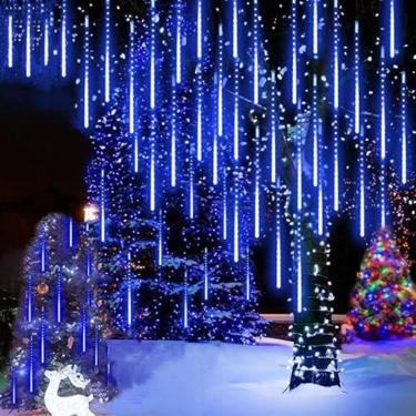 Imagem de Violetfox Luzes de Chuva de Meteoros, 30,5 cm, 8 Tubos, 192 Luzes LED para Chuva de Meteoros, Luzes de Chuva em Queda, Luzes de Pingos de Chuva LED, Luzes Pendentes para Decoração de Árvore de Jardim