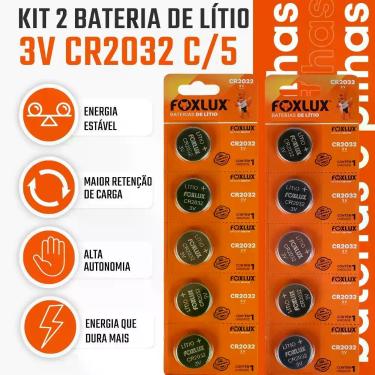 Imagem de Pilha Bateria CR2032 3V Moeda Foxlux Lítio Kit com 10