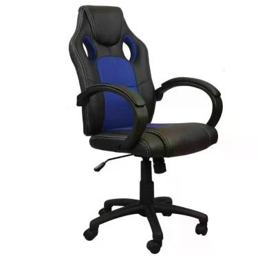 Imagem de Cadeira Presidente Gamer em Couro PU Preta com Azul Pelegrin PEL-3002