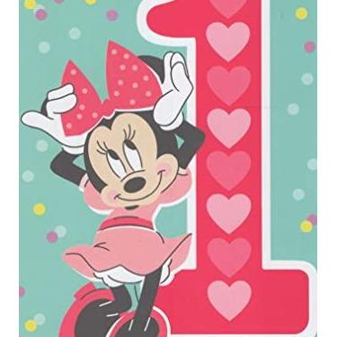 Imagem de Cartão de feliz primeiro aniversário Minnie Mouse (1 ano) - Um ano inteiro desde que você nasceu! É hora de bater palmas e torcer! Você é amado muito! Você é muito divertido! Estamos muito felizes por