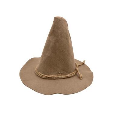 Imagem de Chapéu de espantalho adulto de luxo de feltro Oktoberfest feiticeiro bruxa Hillbilly fantasia, Marrom claro, tamanho �nico