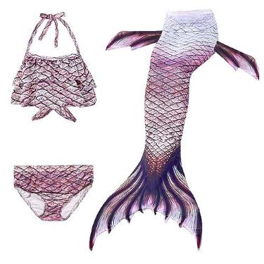 Imagem de LVTFCO Roupa de desempenho adulto sereia, vestido de princesa rabo de peixe, conjunto de 3 peças, sereia praia, camisola, castanho-G