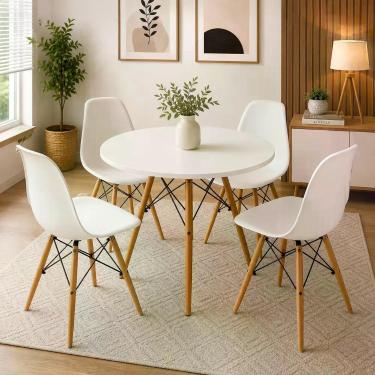 Imagem de Kit Mesa Jantar Moderna Eiffel 80cm Branca 4 Cadeiras Charles Eames Br