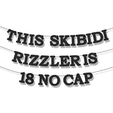 Imagem de Skibidi Faixa de aniversário de 18 anos para meninos, "This Skibidi Rizzler is 18 No Cap" Pré-montada Engraçada Zoomer Gen Z Gíria Decorações, Cartolina Grande Glitter para Artigos de Festa de